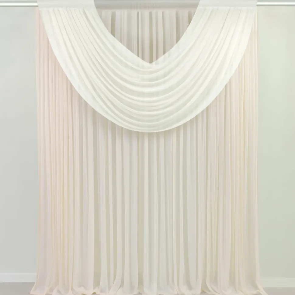 Ivory Sheer Chiffon Valance Curtain – Curved Backdrop Swag Topper with Rod Pocket (4ft Wide x 4ft, 5ft, 6ft Height Options)
