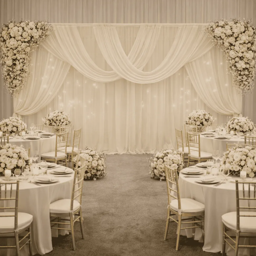 Ivory Sheer Chiffon Valance Curtain – Curved Backdrop Swag Topper with Rod Pocket (4ft Wide x 4ft, 5ft, 6ft Height Options)