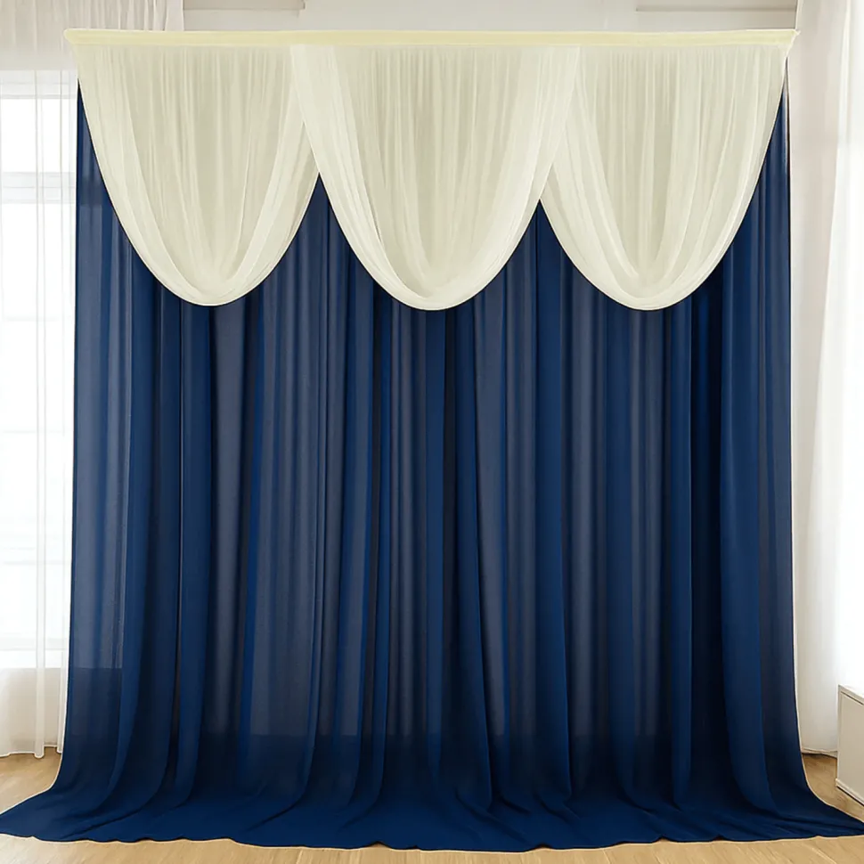 Ivory Sheer Chiffon Valance Curtain – Curved Backdrop Swag Topper with Rod Pocket (4ft Wide x 4ft, 5ft, 6ft Height Options)