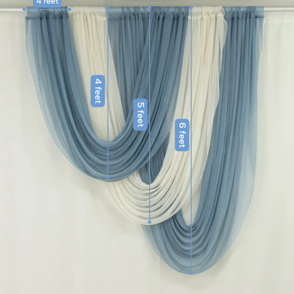 Ivory Sheer Chiffon Valance Curtain – Curved Backdrop Swag Topper with Rod Pocket (4ft Wide x 4ft, 5ft, 6ft Height Options)