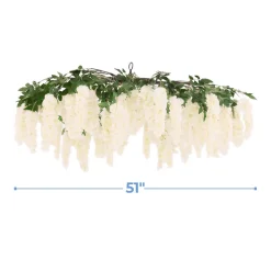 Ivory Wisteria Hanging Floral Chandelier w/ Green Leaves | ModTree™ Collection