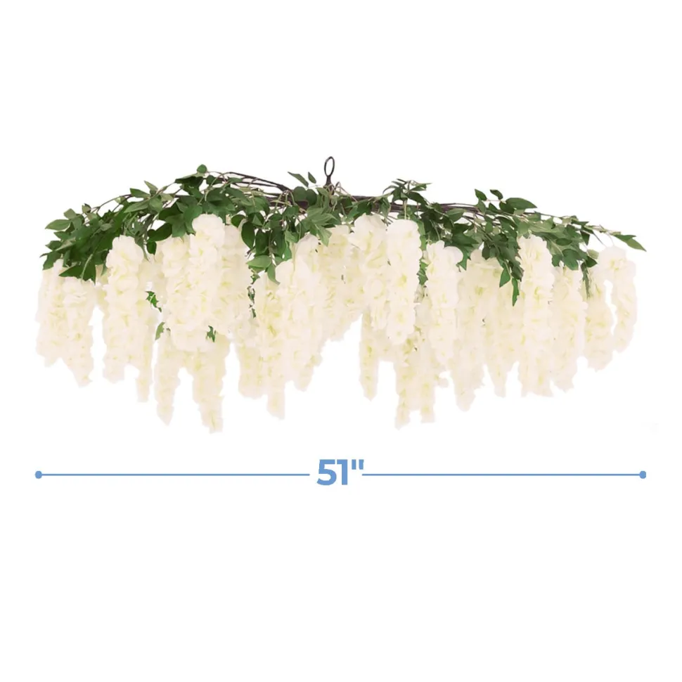 Ivory Wisteria Hanging Floral Chandelier w/ Green Leaves | ModTree™ Collection