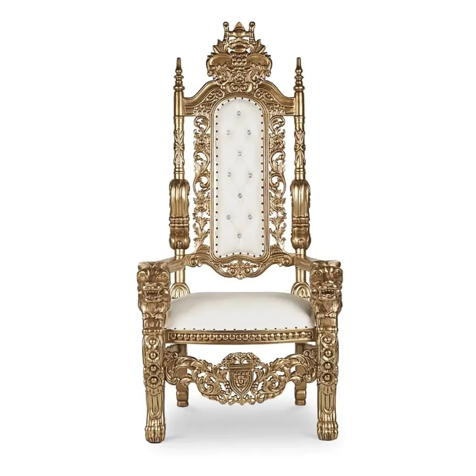 King Bride and Groom Throne Chair - Tan & Gold