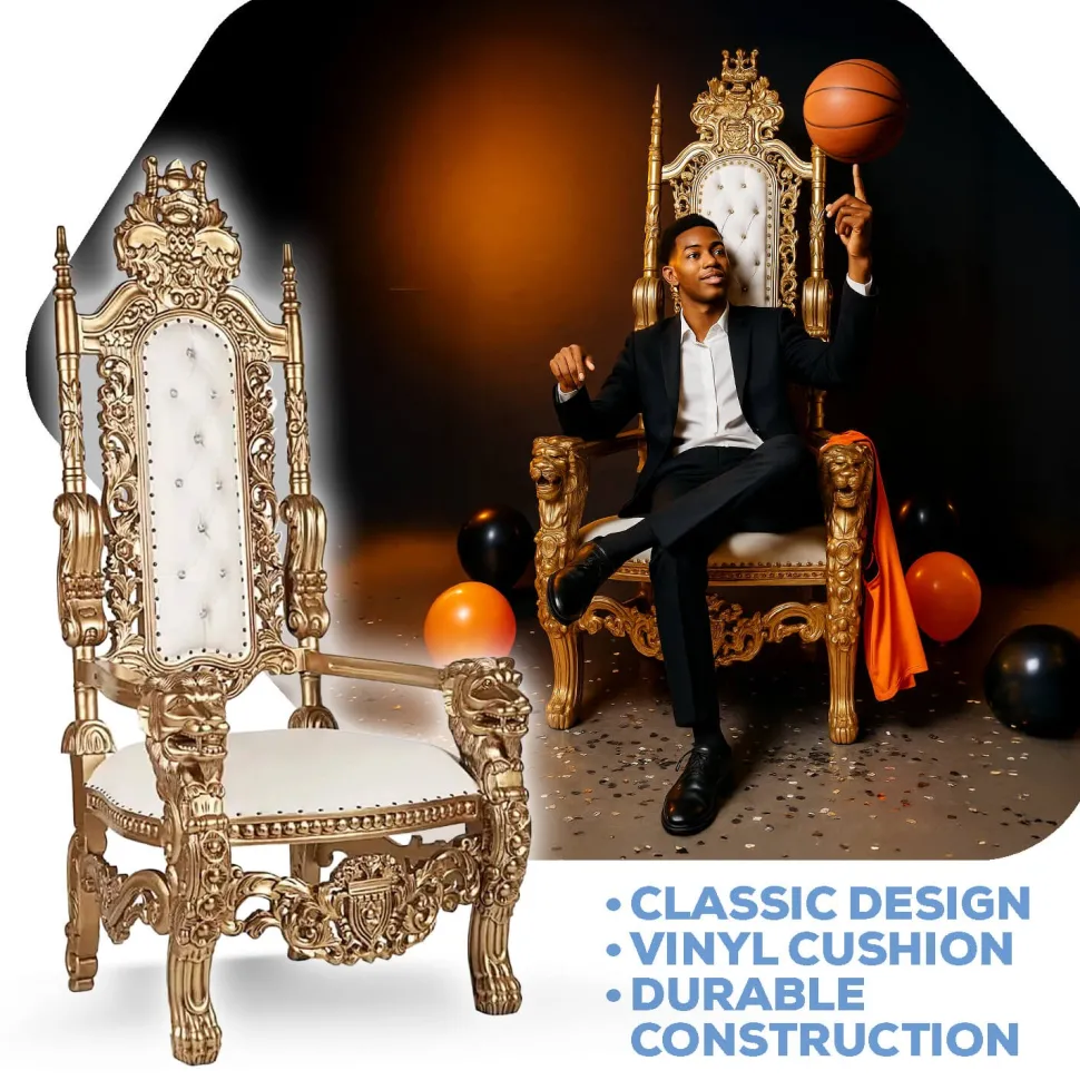 King Bride and Groom Throne Chair - Tan & Gold