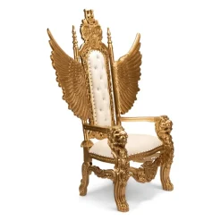 King Wingback Throne Chair - White Vinyl/Gold