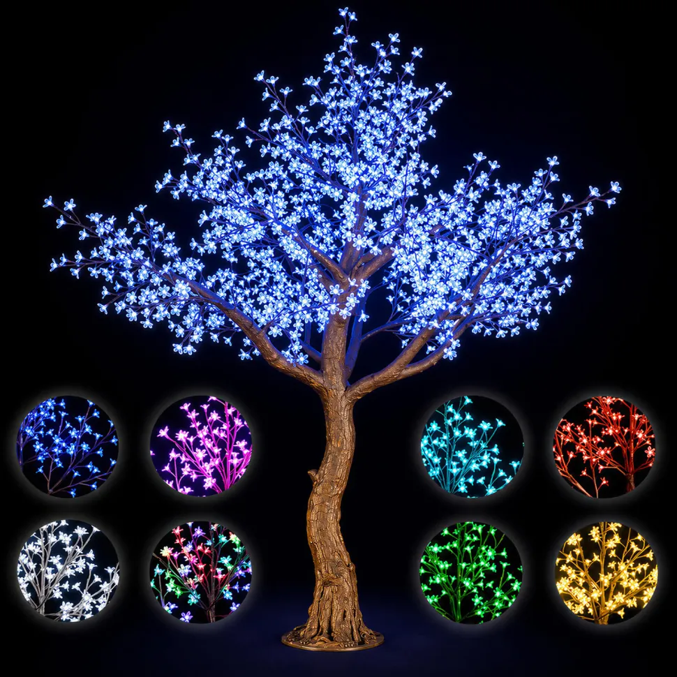 Lighted Cherry Blossom LED Tree - AC Adapter - 1200 LEDs - RGBW w/ Remote & Many Functions! - 9FT Tall
