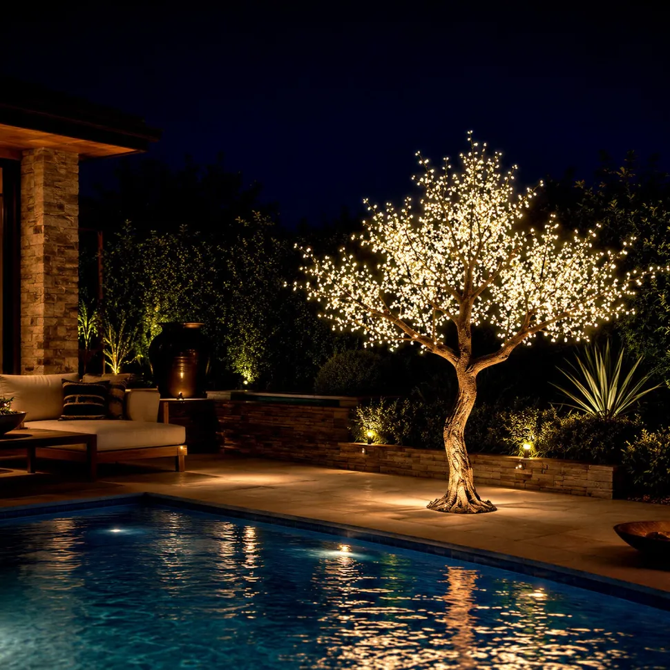 Lighted Cherry Blossom LED Tree - AC Adapter - 1200 LEDs - RGBW w/ Remote & Many Functions! - 9FT Tall