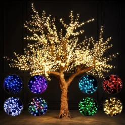 Lighted Cherry Blossom LED Tree - AC Adapter - 2400 LEDs - RGBW w/ Remote & Many Functions! - 10FT Tall