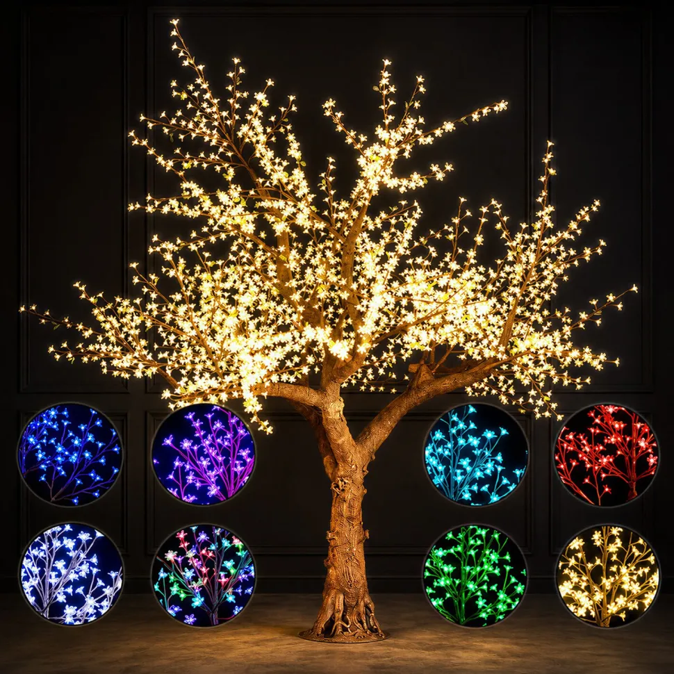 Lighted Cherry Blossom LED Tree - AC Adapter - 2400 LEDs - RGBW w/ Remote & Many Functions! - 10FT Tall