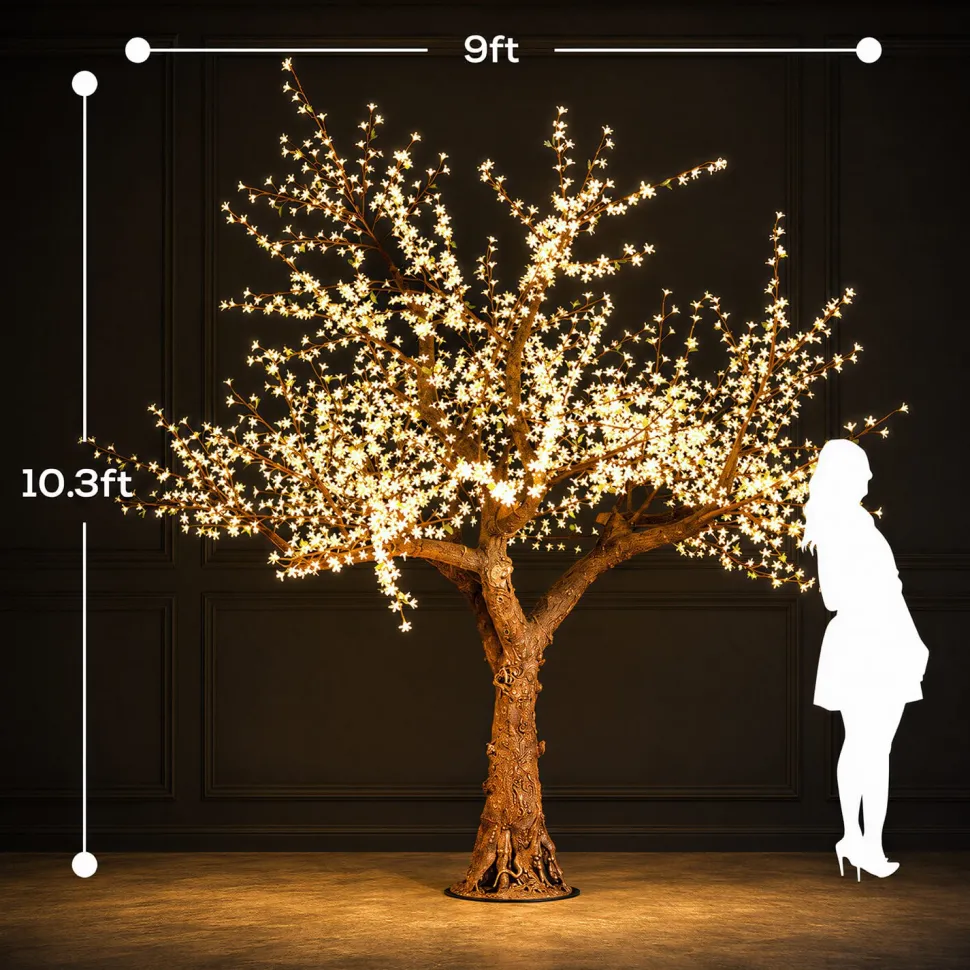 Lighted Cherry Blossom LED Tree - AC Adapter - 2400 LEDs - RGBW w/ Remote & Many Functions! - 10FT Tall