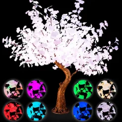 Lighted Grand Centerpiece or Floor Ginkgo LED Tree - AC Adapter - 700 LEDs - RGBW w/ Remote & Many Functions! - 6.5FT Tall
