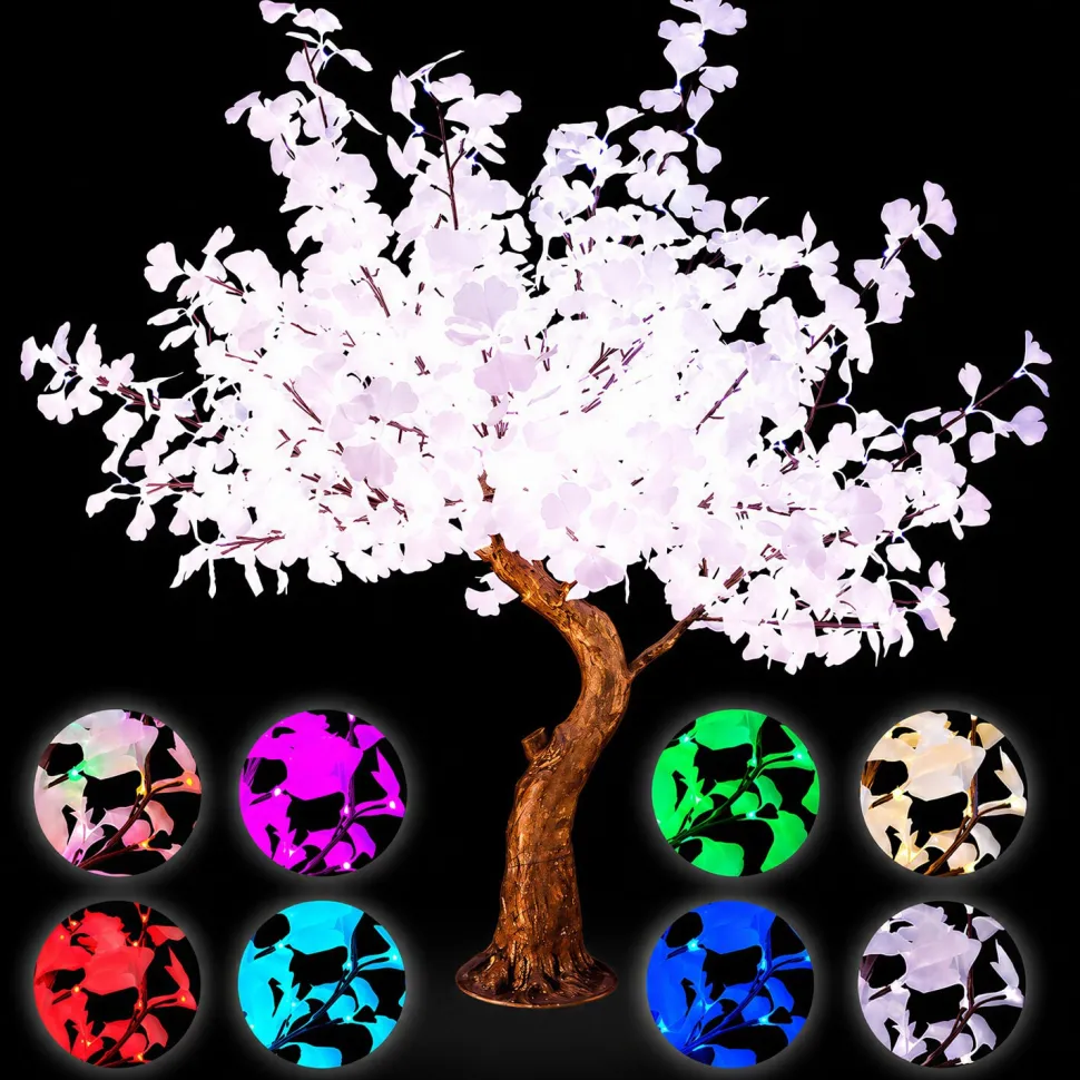 Lighted Grand Centerpiece or Floor Ginkgo LED Tree - AC Adapter - 700 LEDs - RGBW w/ Remote & Many Functions! - 6.5FT Tall
