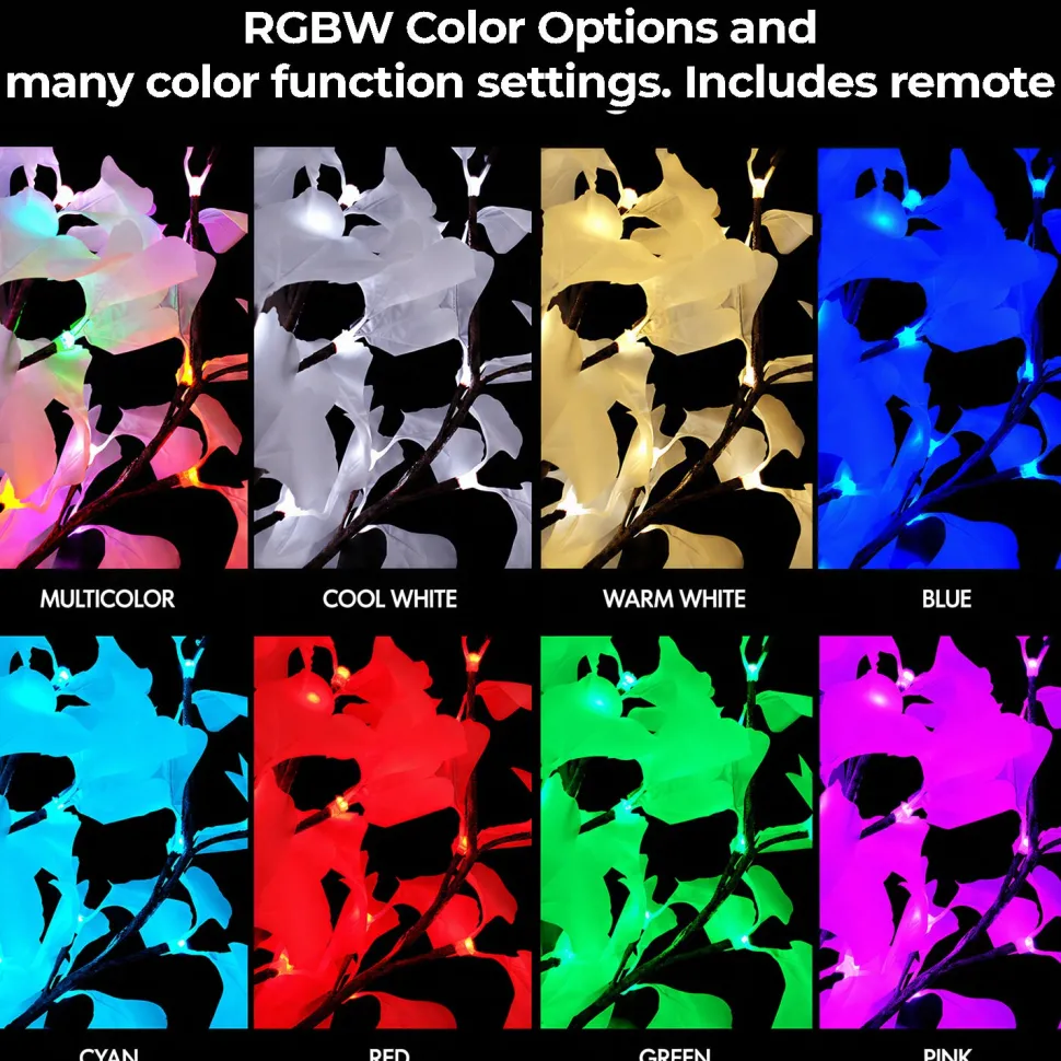 Lighted Grand Centerpiece or Floor Ginkgo LED Tree - AC Adapter - 700 LEDs - RGBW w/ Remote & Many Functions! - 6.5FT Tall