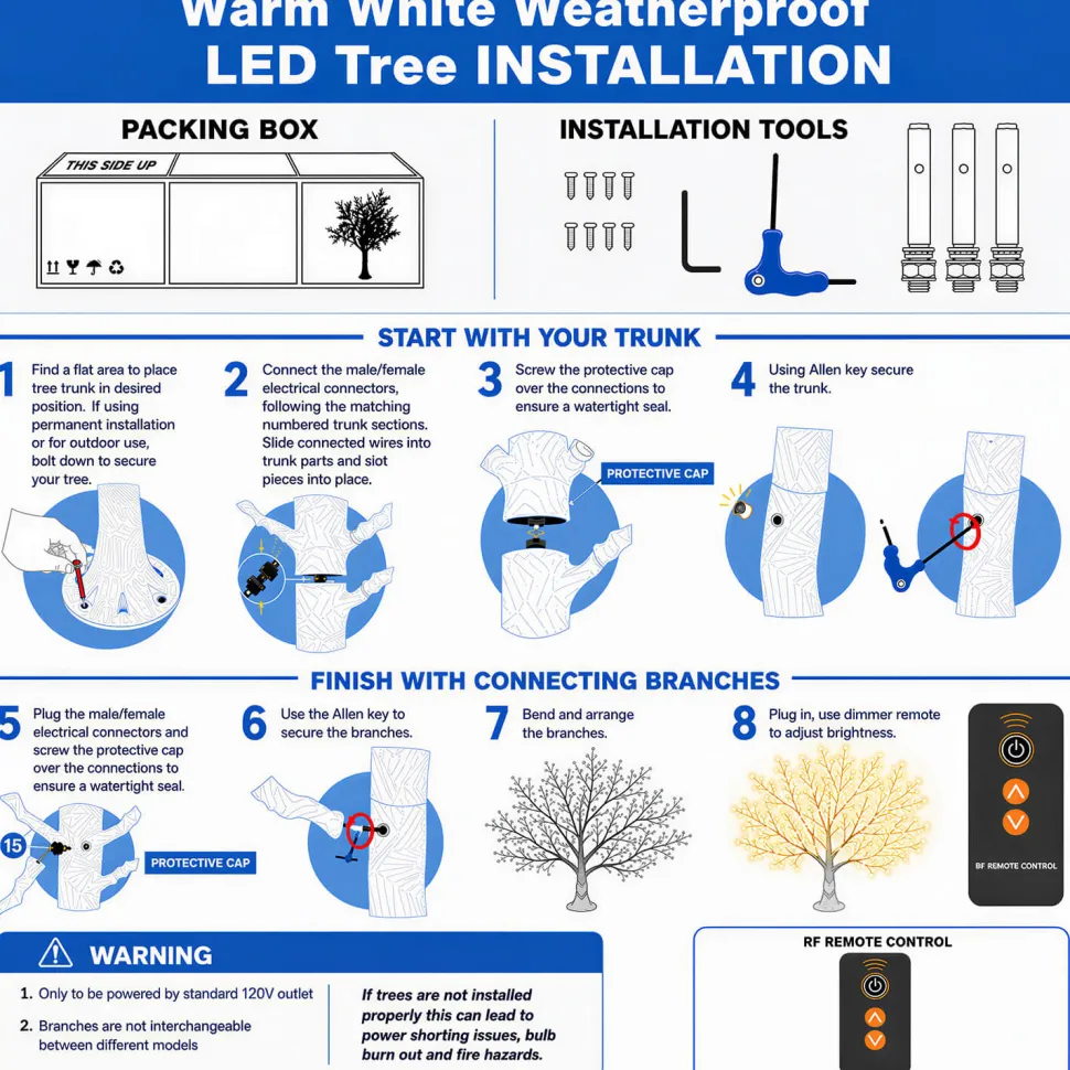 Lighted Grand Centerpiece or Floor Ginkgo LED Tree - AC Adapter - 672 LEDs - Warm White- 6.5FT Tall