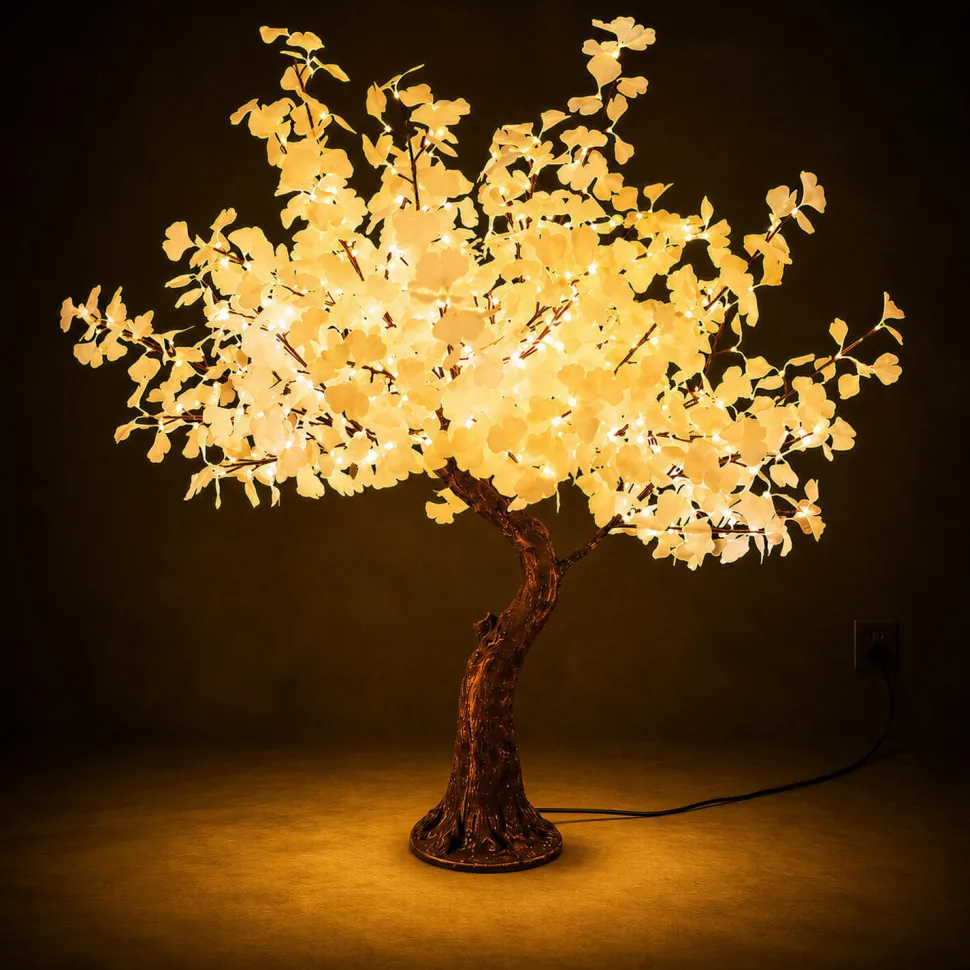 Lighted Grand Centerpiece or Floor Ginkgo LED Tree - AC Adapter - 672 LEDs - Warm White- 6.5FT Tall