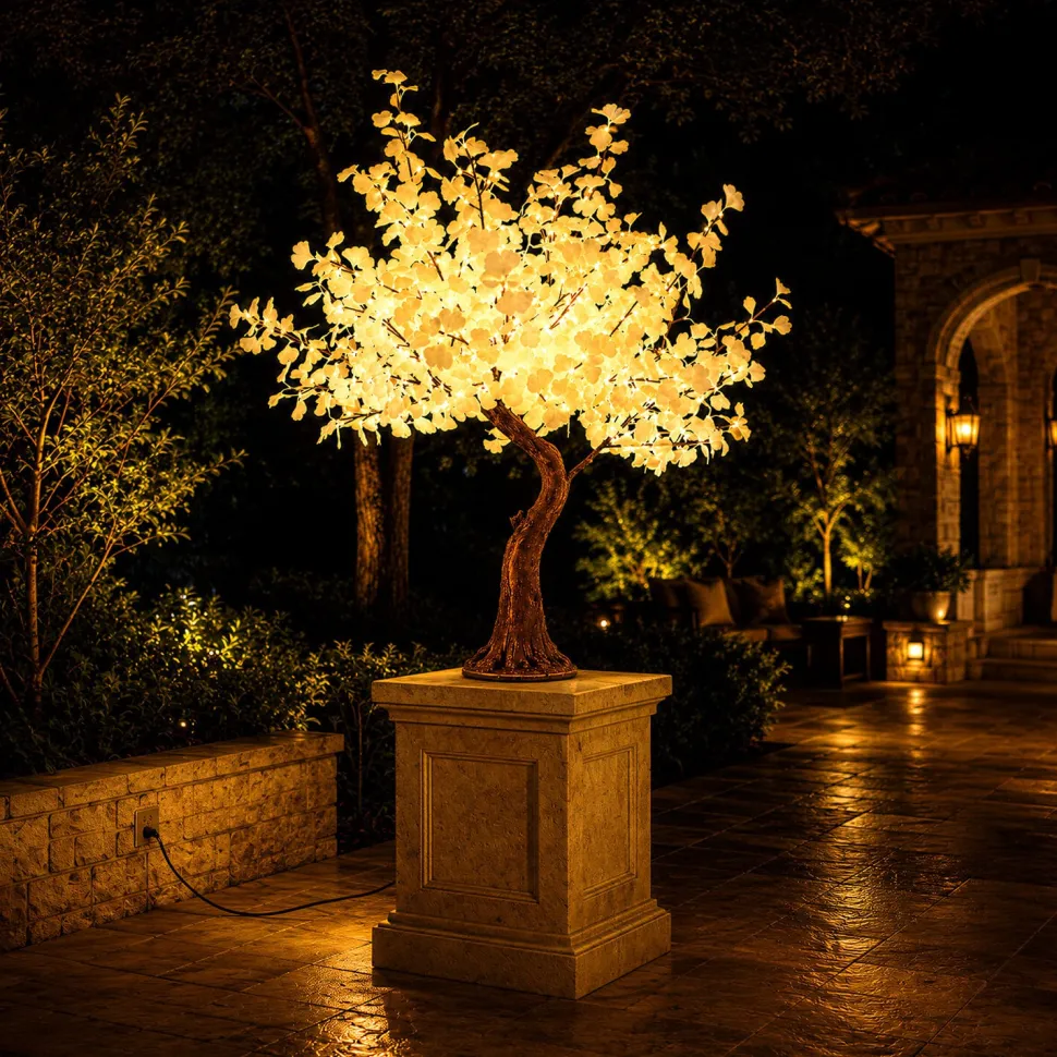 Lighted Grand Centerpiece or Floor Ginkgo LED Tree - AC Adapter - 672 LEDs - Warm White- 6.5FT Tall