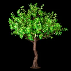 Lighted Green Fig Leaf LED Tree - AC Adapter - 1200 LEDs - Warm White - 9FT Tall
