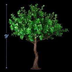 Lighted Green Fig Leaf LED Tree - AC Adapter - 1200 LEDs - Warm White - 9FT Tall