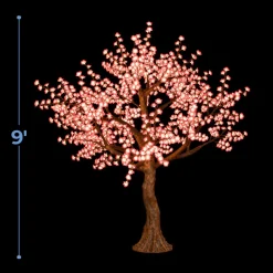 Lighted Light Pink Cherry Blossom Flower LED Tree - AC Adapter - 1200 LEDs - Warm White - 9FT Tall