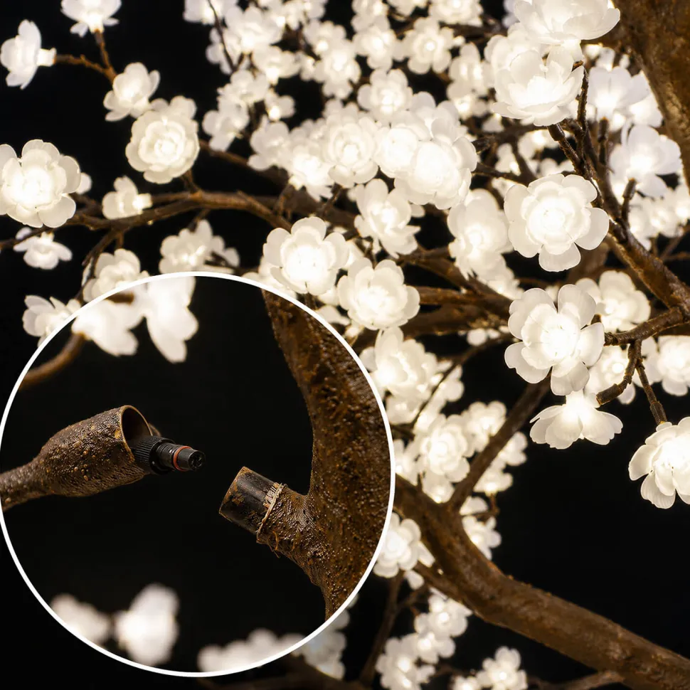 Lighted White Cherry Blossom Flower LED Tree - AC Adapter - 1200 LEDs - Warm White - 9FT Tall