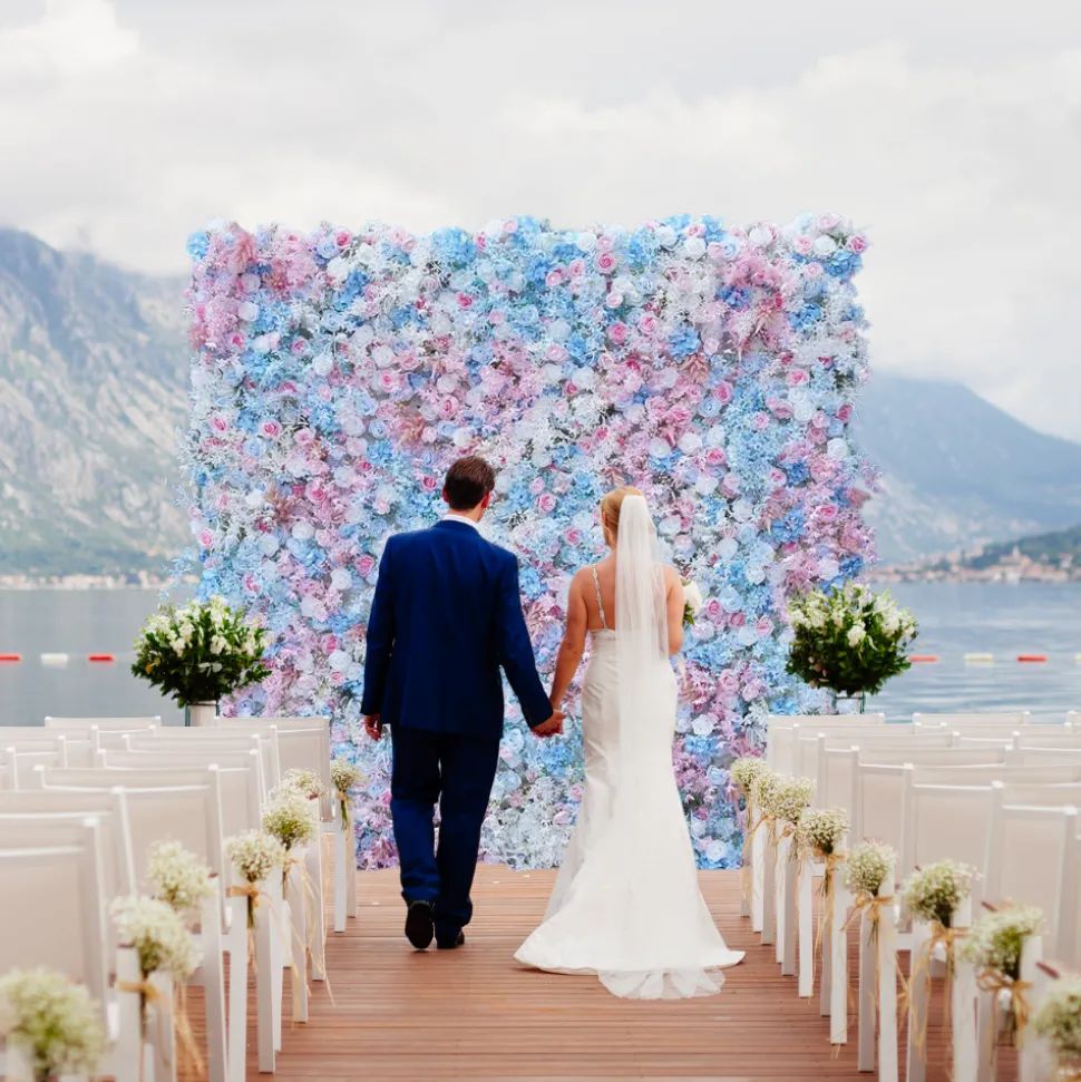 Luxe Blue & Pink Rose & Orchid Floral Wall - Roll Up Curtain Style - Easy Install! Select Size