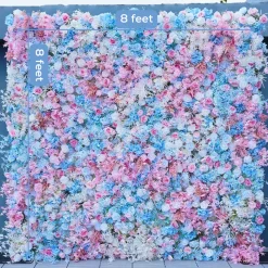 Luxe Blue & Pink Rose & Orchid Floral Wall - Roll Up Curtain Style - Easy Install! Select Size