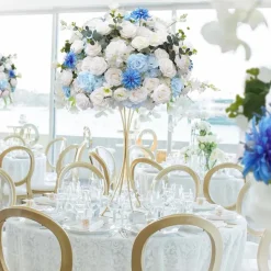 LUXE Blue White Rose & Baby's Breath Mixed Table Centerpiece - 28 Inches