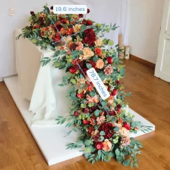LUXE Burgundy Rose & Eucalyptus Leaves Mixed Table Runner - 79 Inches