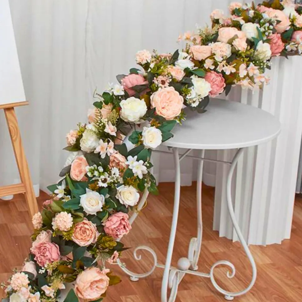 LUXE Champagne Rose with Greenery Mixed Table Runner - 78 Inches