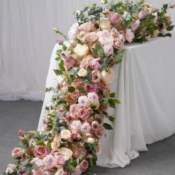 LUXE Colorful Rose & Peony Mixed with Green Leaf Table Runner - 83 Inches