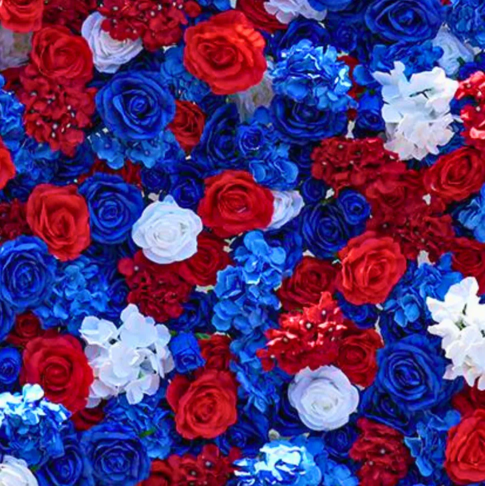 Luxe 5D Deep Blue & Red Hydrangea Floral Wall - Roll Up Curtain Style - Easy Install! Select Size