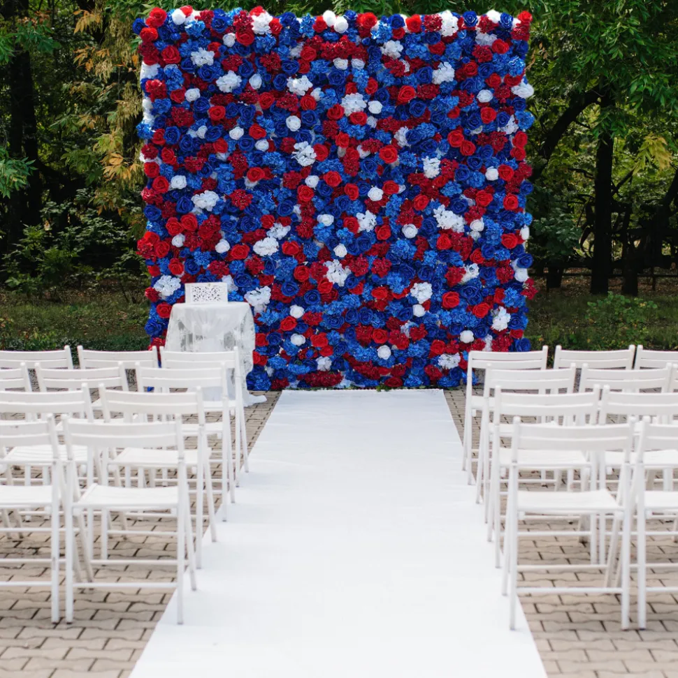 Luxe 5D Deep Blue & Red Hydrangea Floral Wall - Roll Up Curtain Style - Easy Install! Select Size