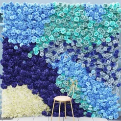 Luxe 5D Gradient Blue Rose & Hydrangea Floral Wall - Roll Up Curtain Style - Easy Install! Select Size