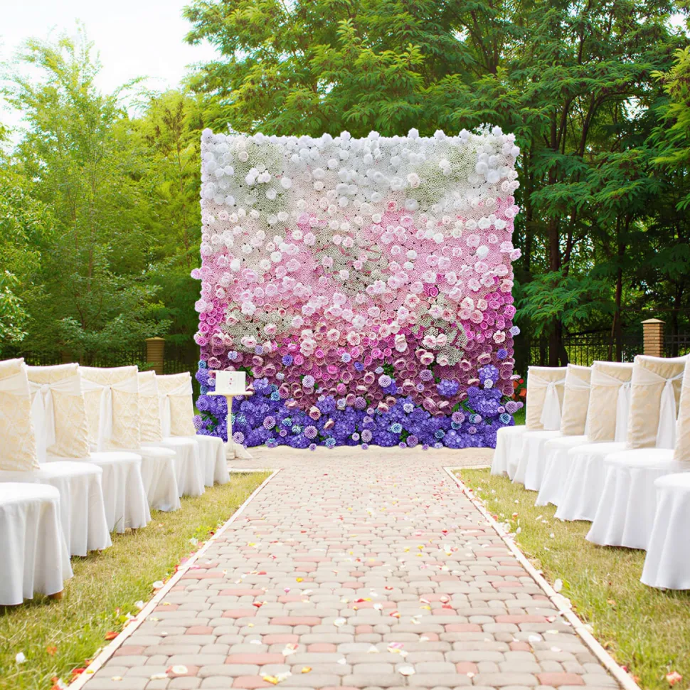 Luxe 5D Gradient Colorful Rose, Hydrangea & Babysbreath Floral Wall - Roll Up Curtain Style - Easy Install! Select Size