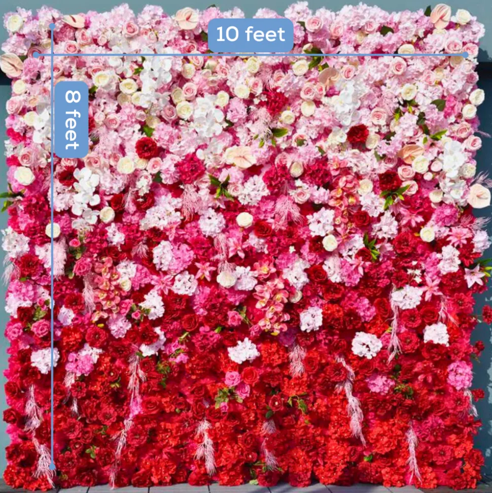 Luxe 5D Gradient Red & Pink Rose & Palm Orchid Floral Wall - Roll Up Curtain Style - Easy Install! Select Size
