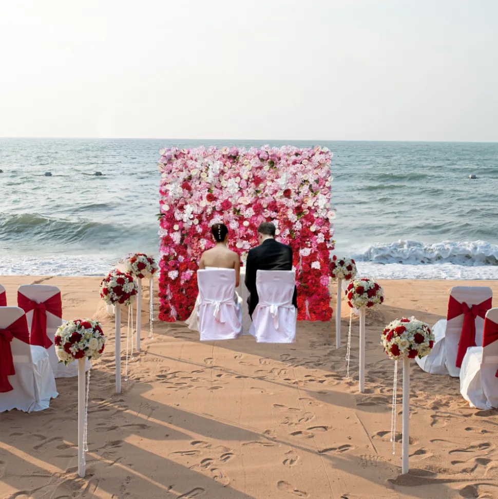 Luxe 5D Gradient Red & Pink Rose & Palm Orchid Floral Wall - Roll Up Curtain Style - Easy Install! Select Size