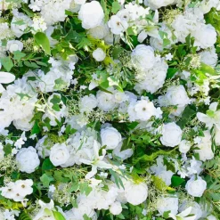 Luxe 5D Mori White Rose & Greenery Leaf Floral Wall - Roll Up Curtain Style - Easy Install! Select Size
