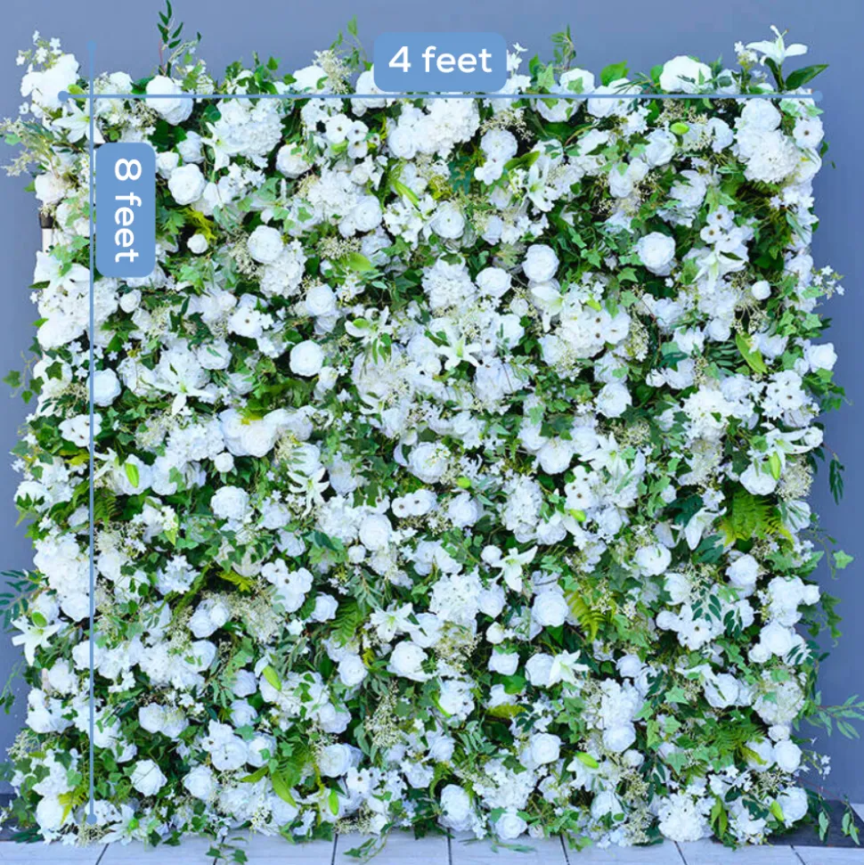 Luxe 5D Mori White Rose & Greenery Leaf Floral Wall - Roll Up Curtain Style - Easy Install! Select Size