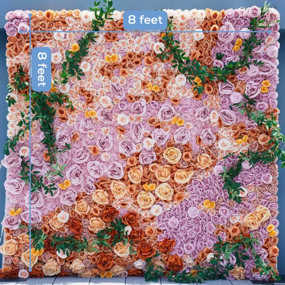 Luxe 5D Orange & Purple Rose & Dandelion & Green Leaf Mixed Floral Wall - Roll Up Curtain Style - Easy Install! Select Size