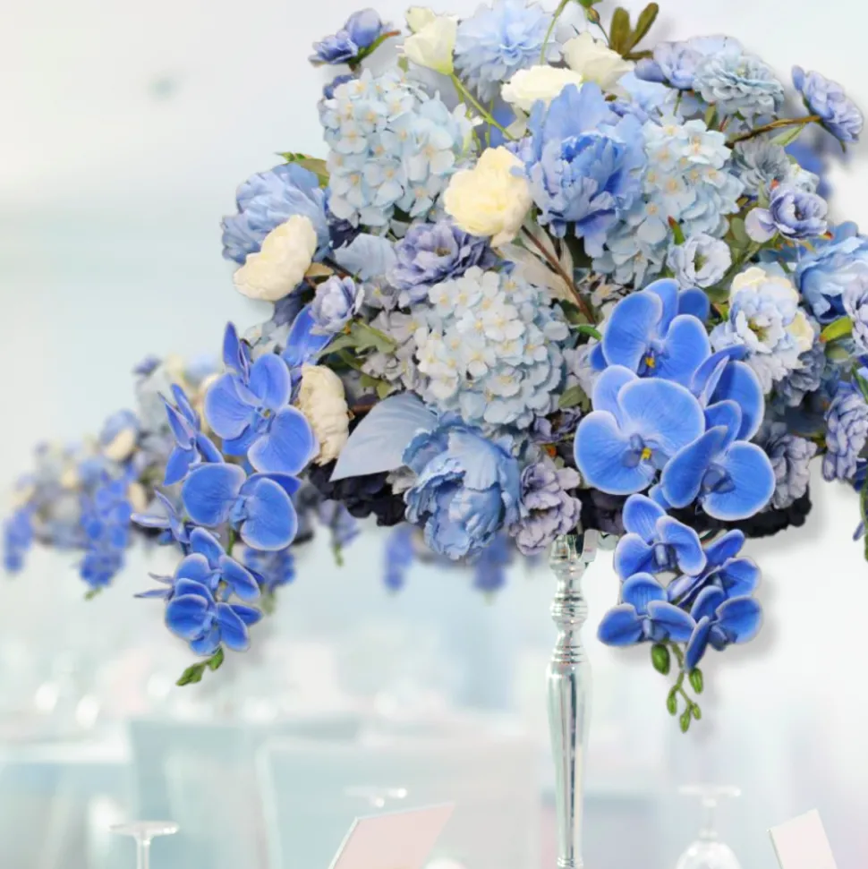 LUXE 5D Rose, Hydrangea & Orchid Artificial Flower Table Centerpiece - Blue