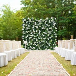 Luxe 5D White Lily & Chrysanthemum & Green Palm Leaf Floral Wall - Roll Up Curtain Style - Easy Install! Select Size