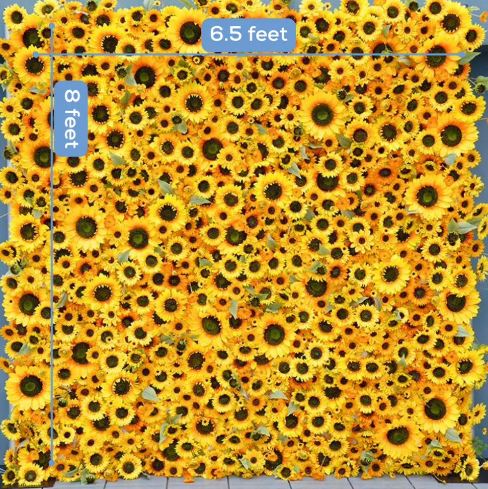 Luxe 5D Yellow Sunflower Floral Wall - Roll Up Curtain Style - Easy Install! Select Size