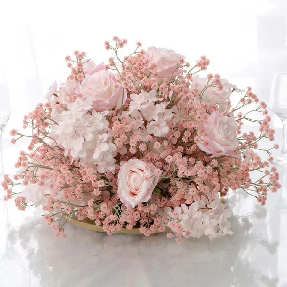 LUXE Flower Ball Rose, Baby Breath & Gypsophila Table Centerpiece - Pink