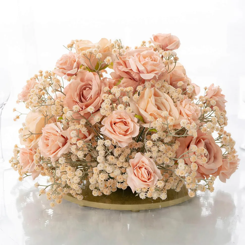 LUXE Flower Ball Rose, Baby Breath & Gypsophila Table Centerpiece - Orange
