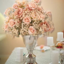 LUXE Flower Ball Rose, Baby Breath & Gypsophila Table Centerpiece - Orange
