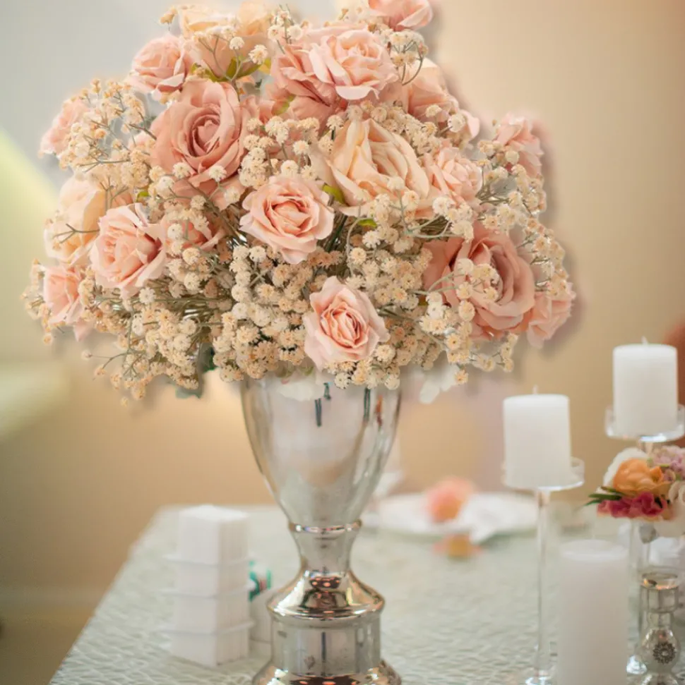 LUXE Flower Ball Rose, Baby Breath & Gypsophila Table Centerpiece - Orange