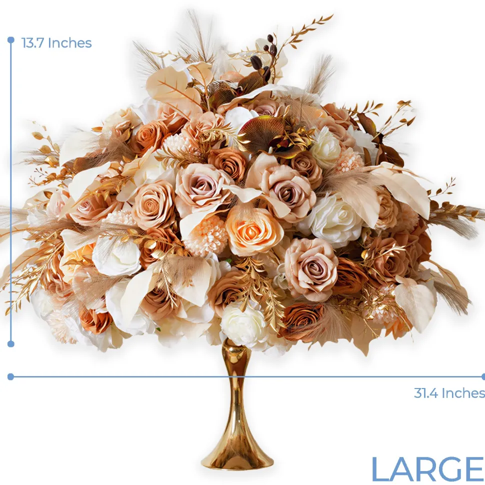 LUXE Golden & Blush Floral Mixed with Pampas Grass Table Centerpiece - Choose Your Size!