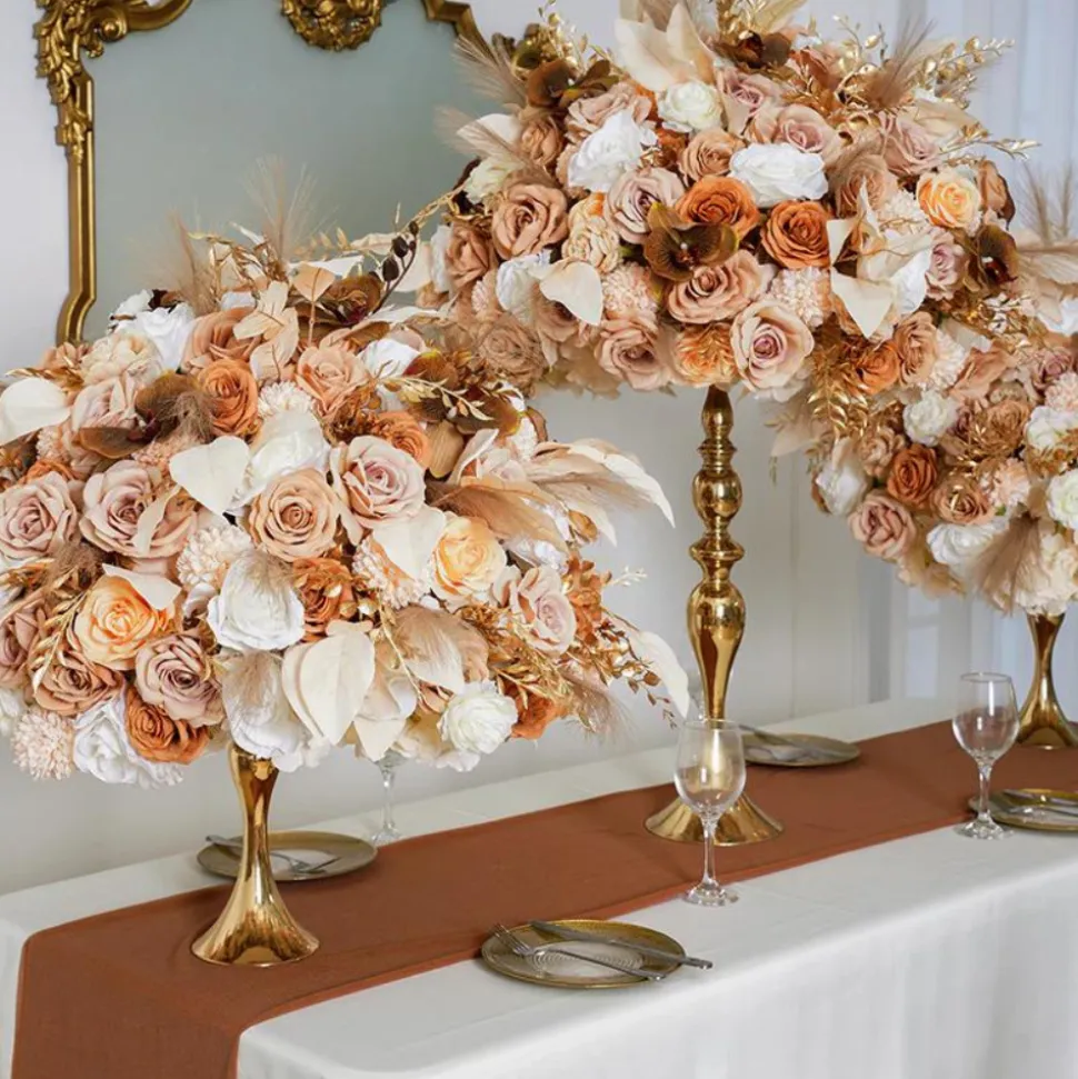 LUXE Golden & Blush Floral Mixed with Pampas Grass Table Centerpiece - Choose Your Size!