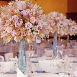 LUXE Golden Leaves & Pink Rose Table Centerpiece - 24 Inches