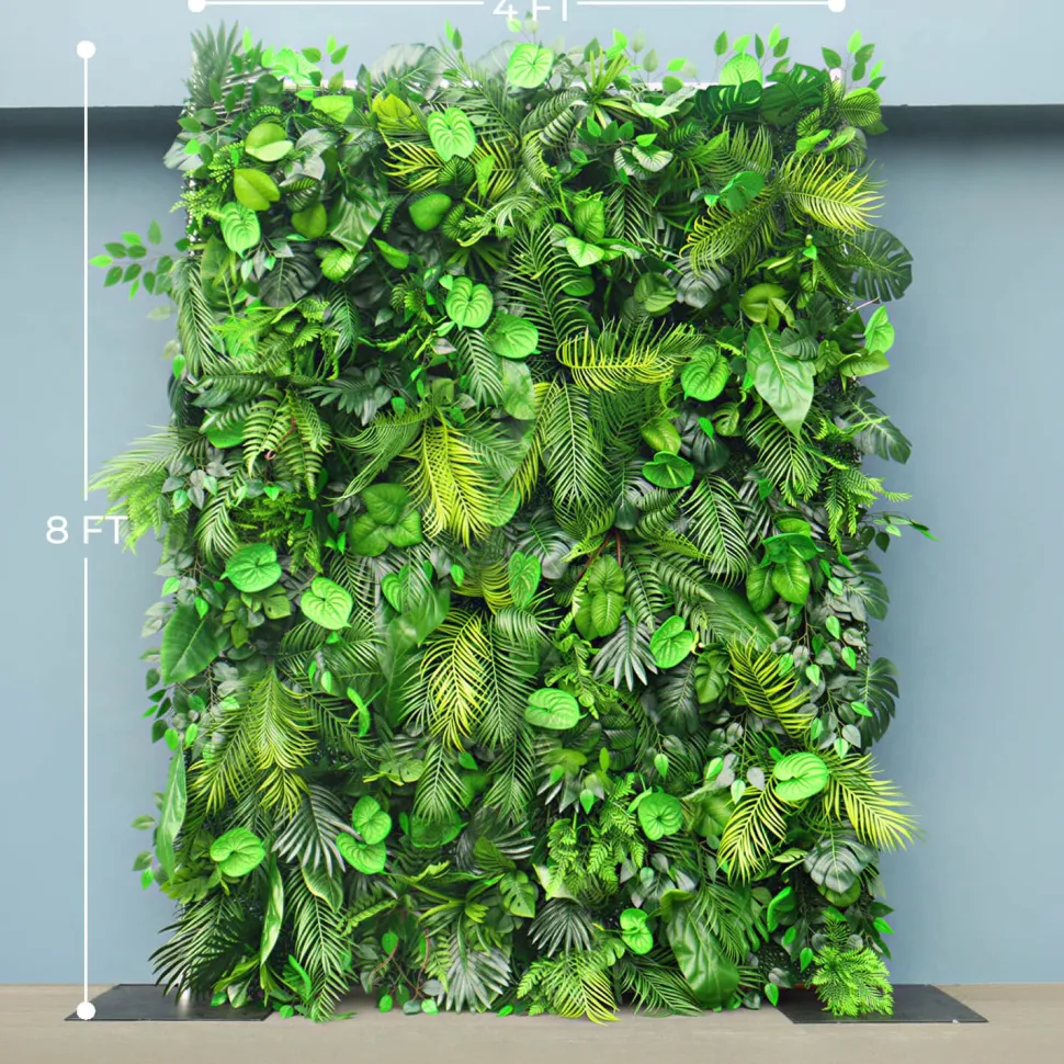 Luxe Green Leaves & Grass Floral Wall - Roll Up Curtain Style - Easy Install! Select Size